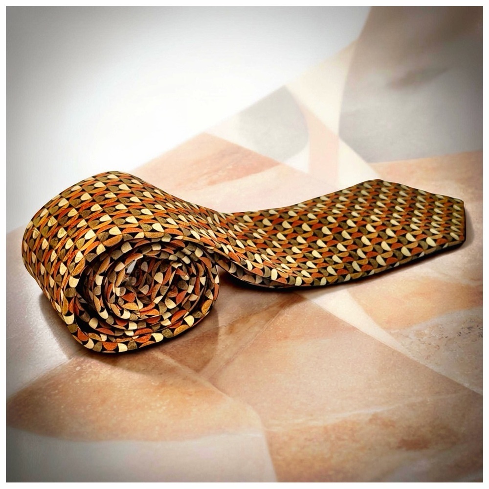 Bijan Silk Tie - Multicolor Gold & Burnt Orange Pattern - Luxury Neckwear - Picture 10 of 11